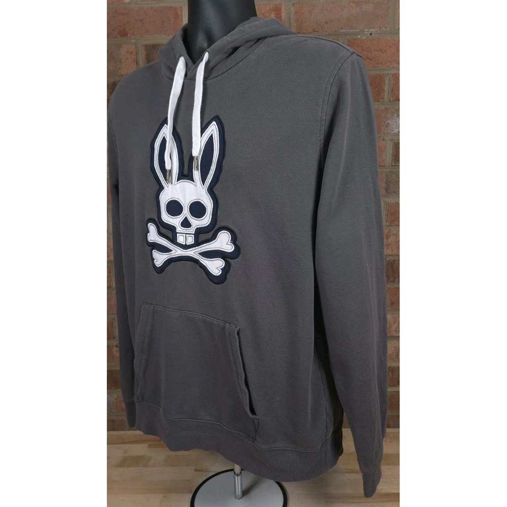 Psycho Bunny Hoodie Sweatshirt Mens Large Gray Pullover Embroidered Patch - Picture 2 of 6